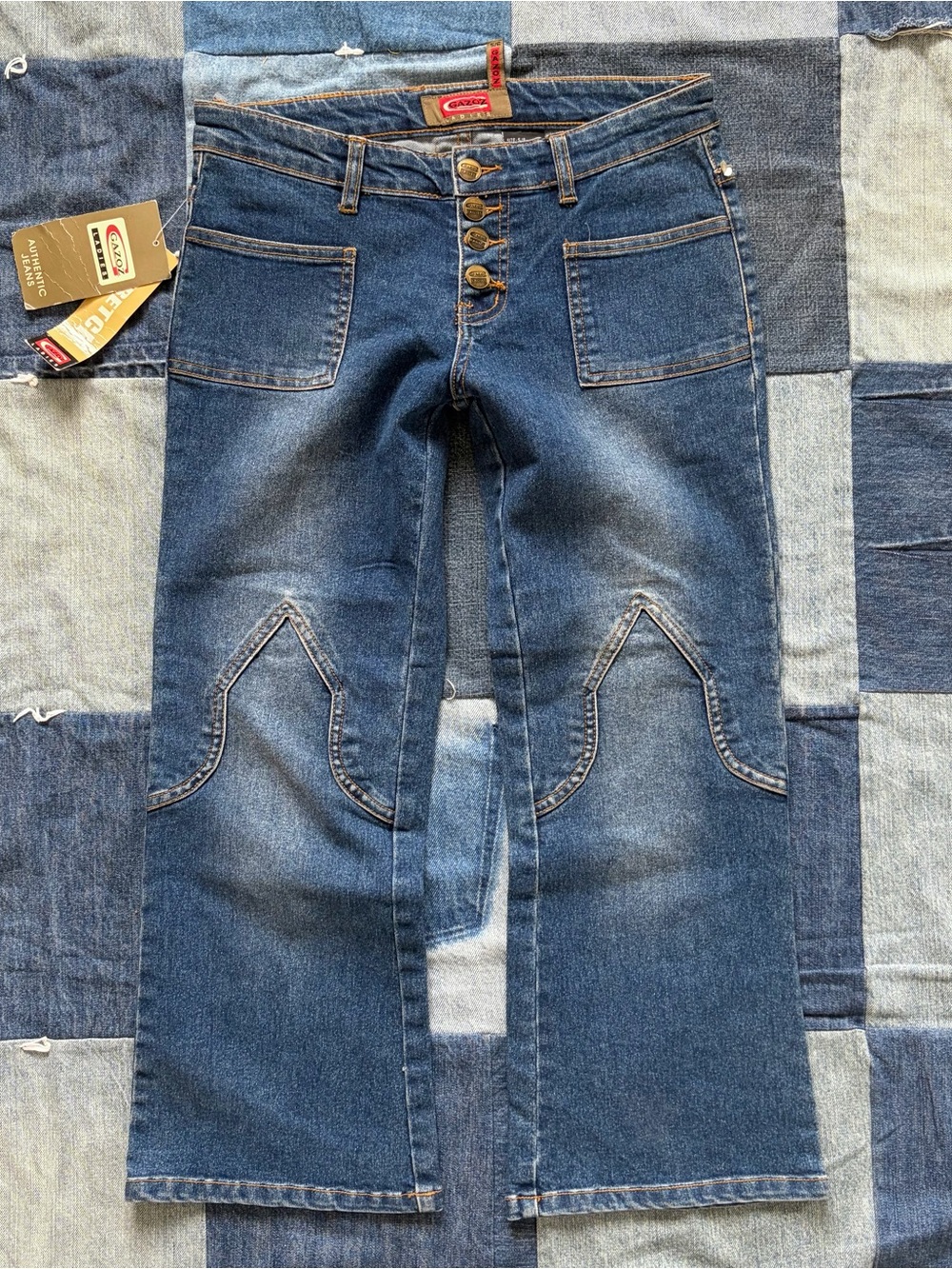 VTG Y2K Gazoz low rise capri denim pants deadstock stitched knees flare size 5/6